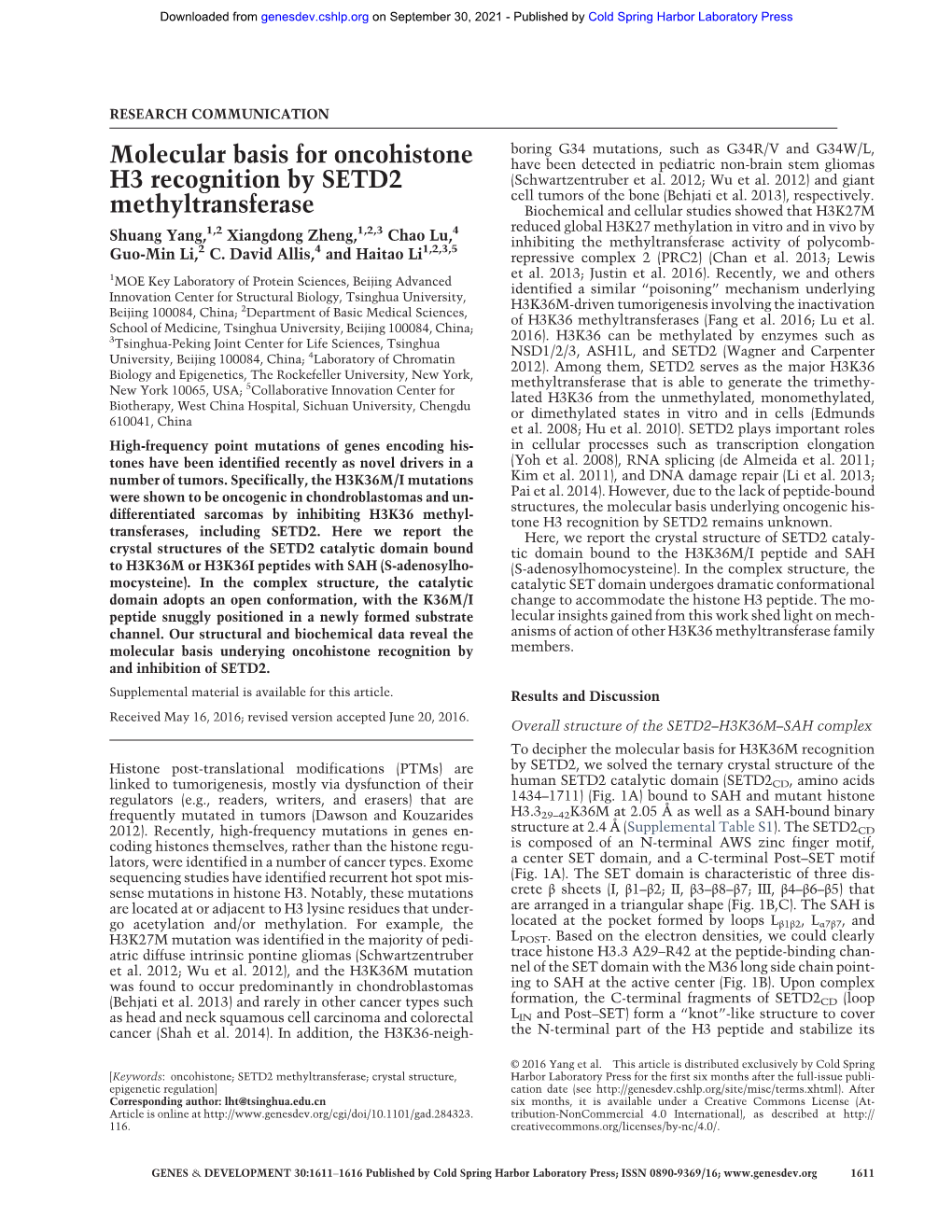 Molecular Basis for Oncohistone H3 Recognition by SETD2 Methyltransferase