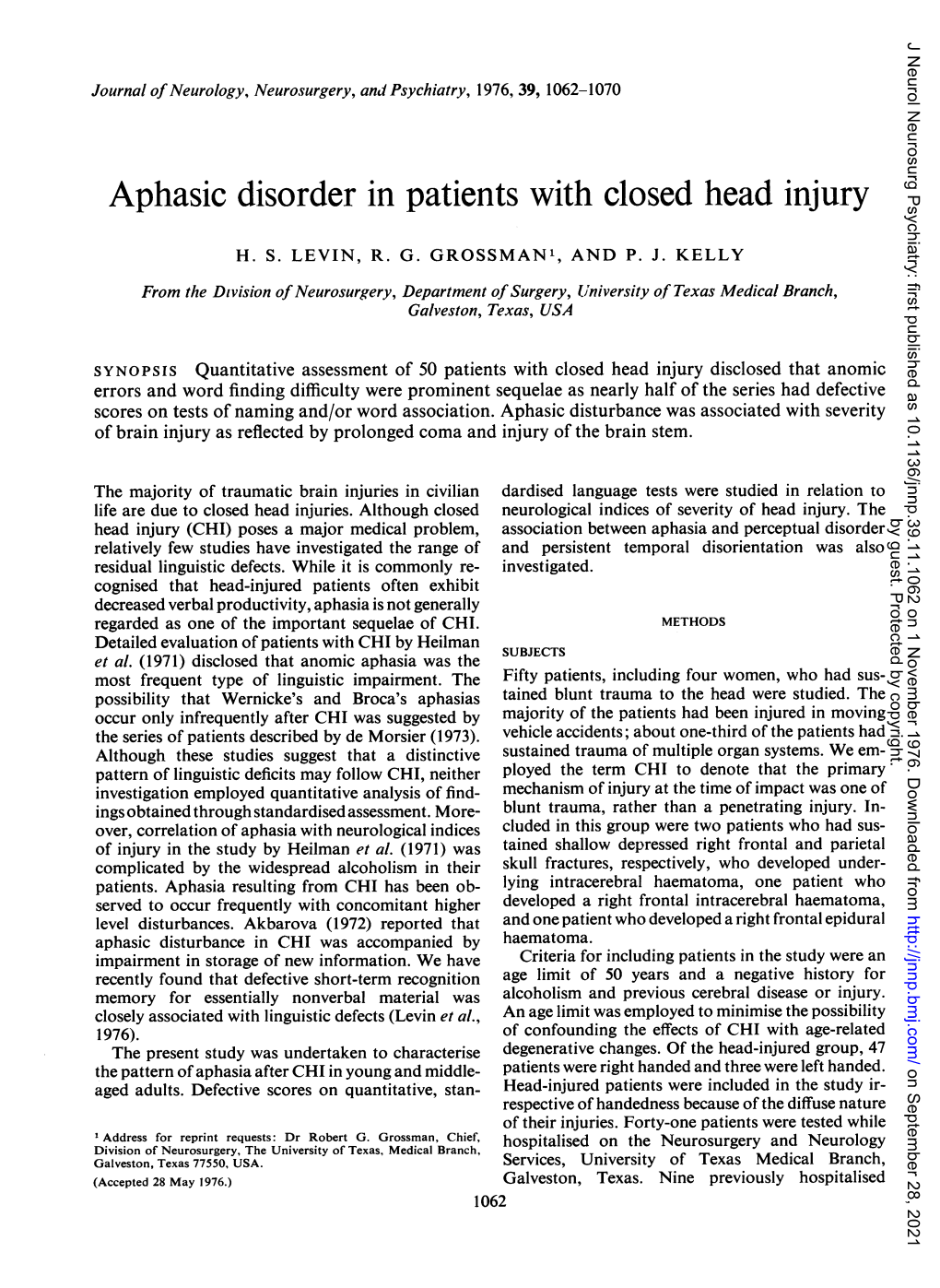 Aphasic Disorder in Patients with Closed Head Injury