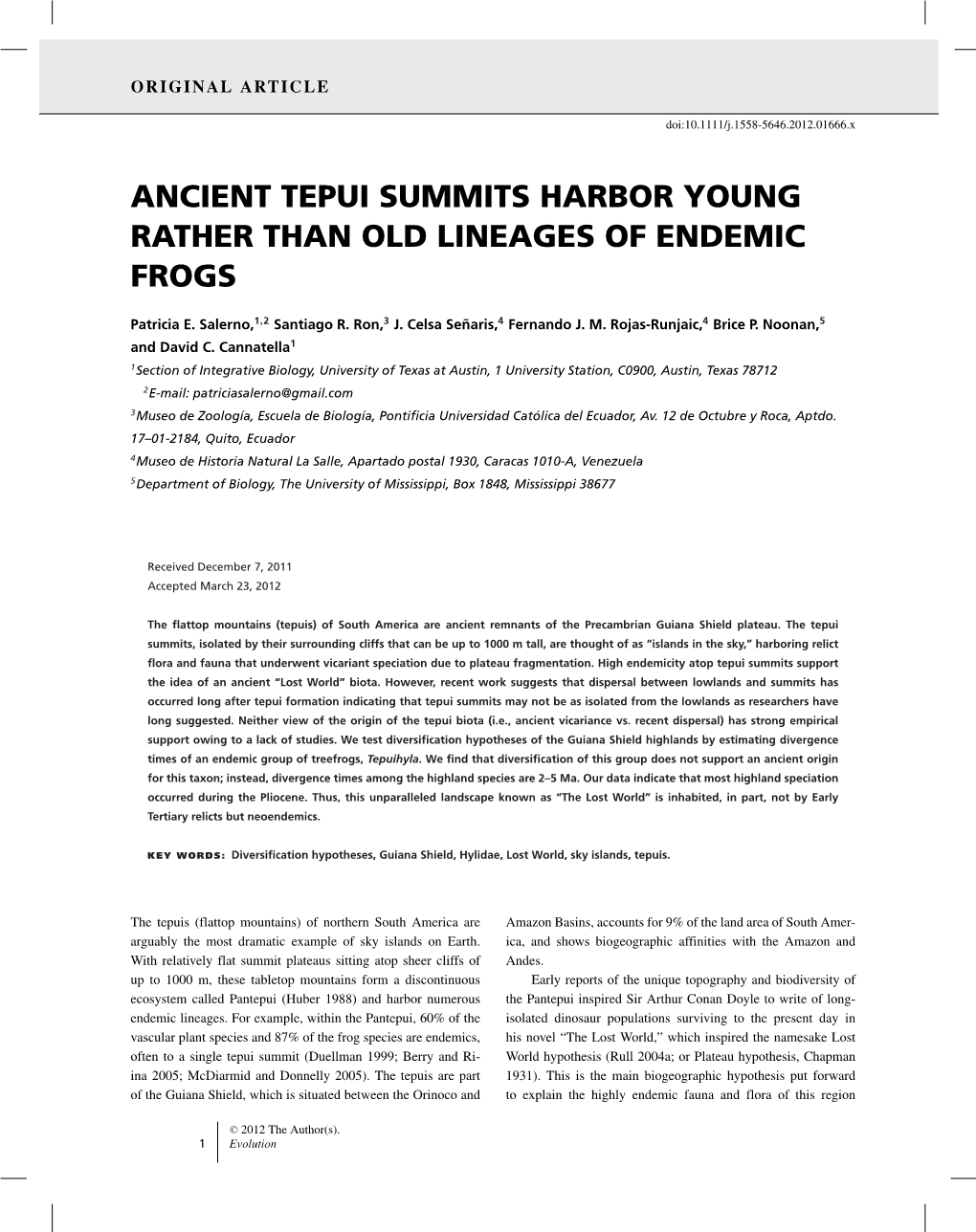 Ancient Tepui Summits Harbor Young Rather Than Old Lineages of Endemic Frogs