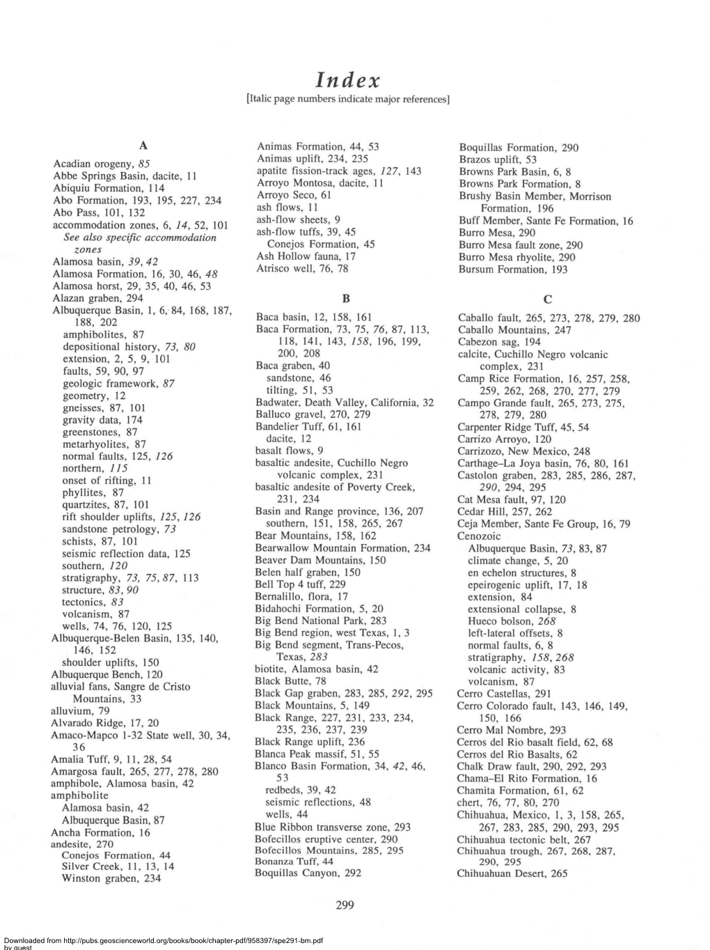 A Acadian Orogeny, 85 Abbe Springs Basin, Dacite, 11 Abiquiu Formation