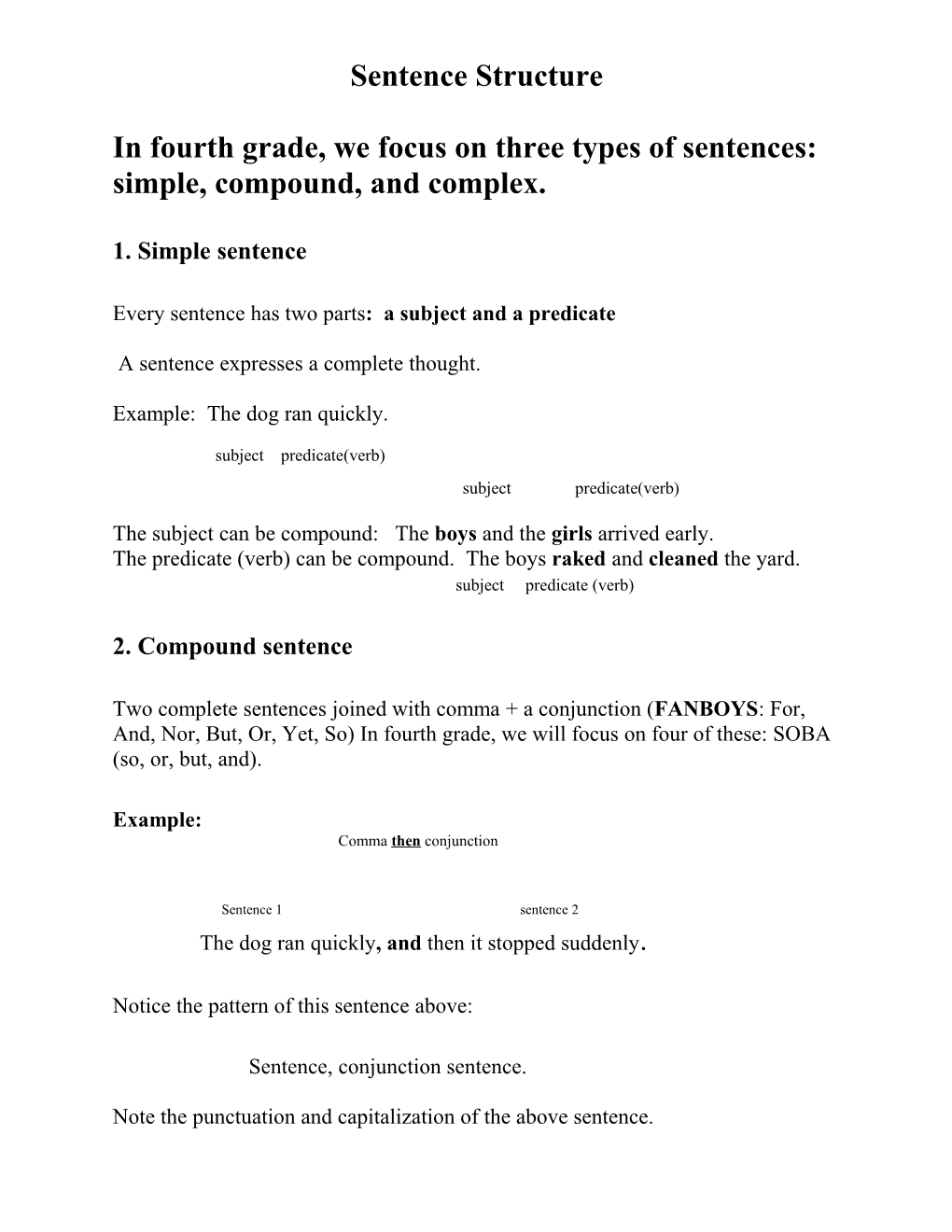 In Fourth Grade, We Focus on Three Types of Sentences: Simple, Compound, and Complex