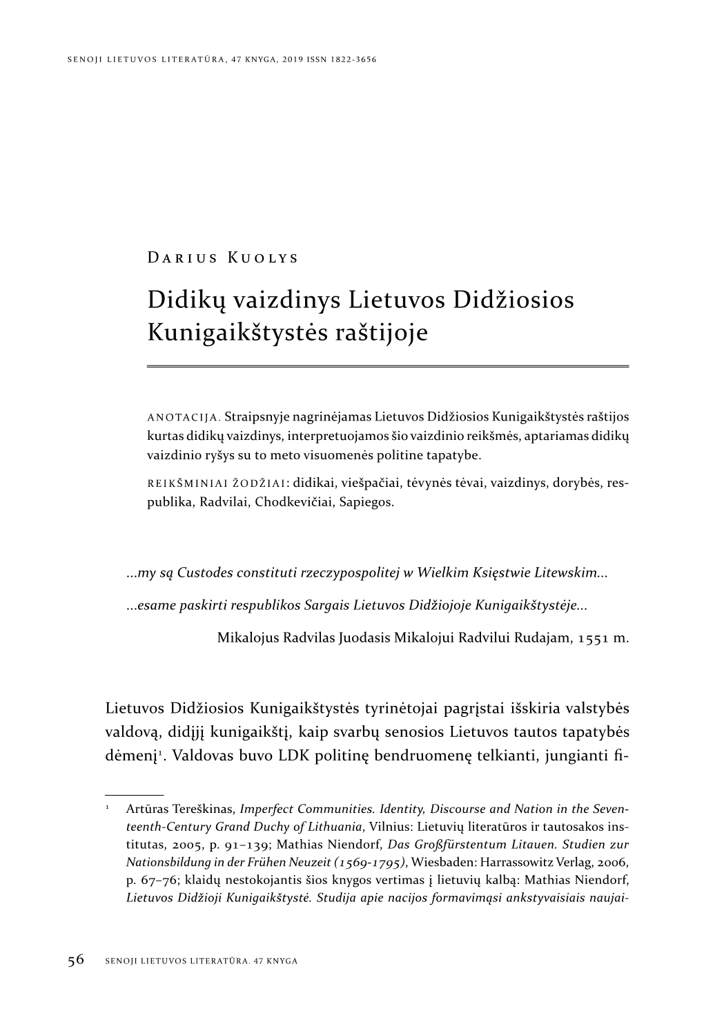 Didikų Vaizdinys Lietuvos Didžiosios Kunigaikštystės Raštijoje