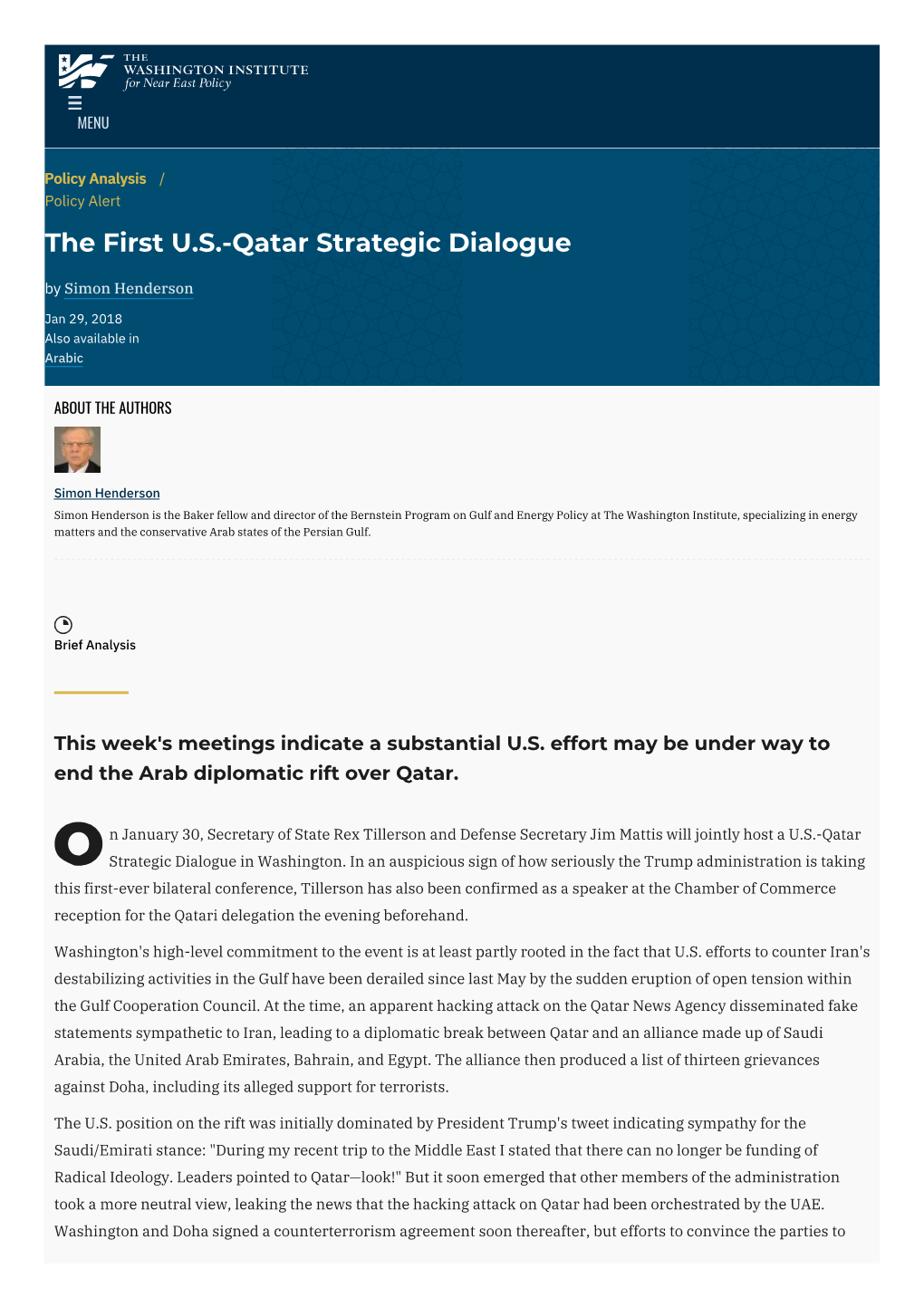 The First U.S.-Qatar Strategic Dialogue | the Washington Institute
