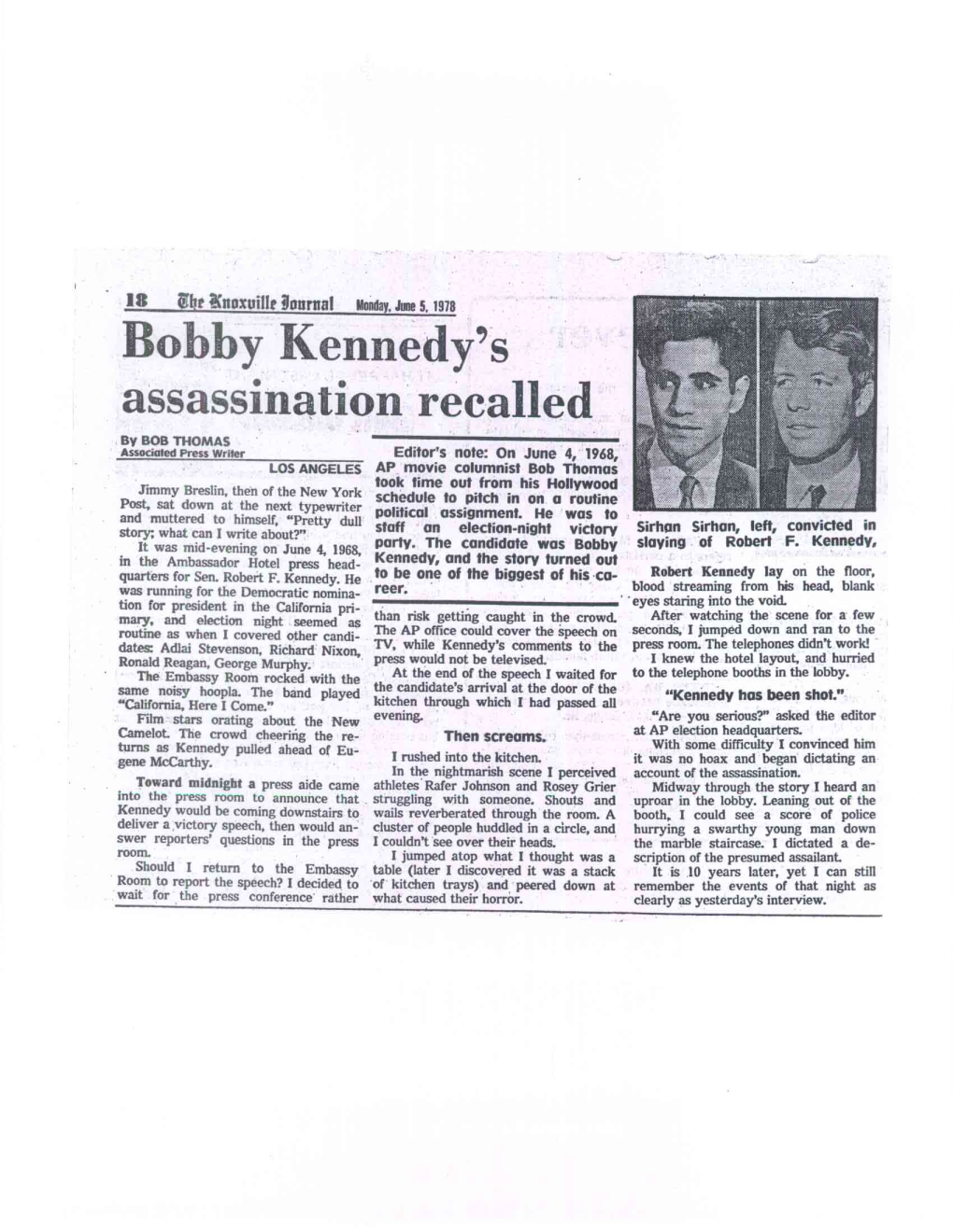 Bobby Kennedy's Assassination Recalled