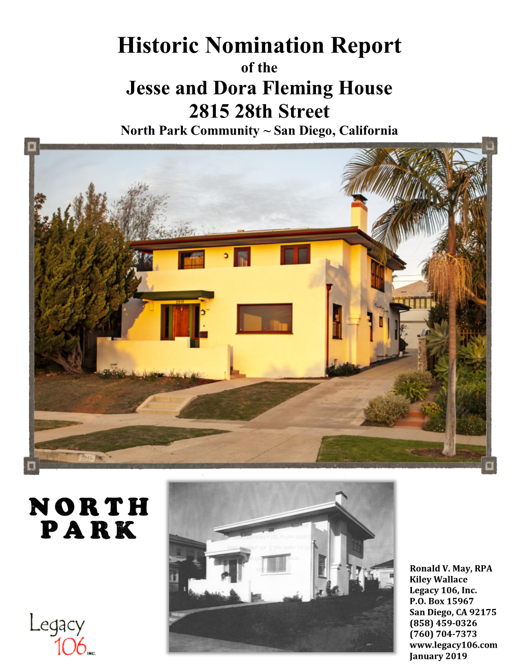 Historic Nomination Report of the Jesse and Dora Fleming House 2815 28Th Street North Park Community ~ San Diego, California
