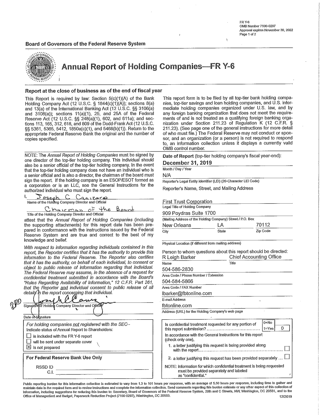 Annual Report of Holding Companies-FR Y=G '