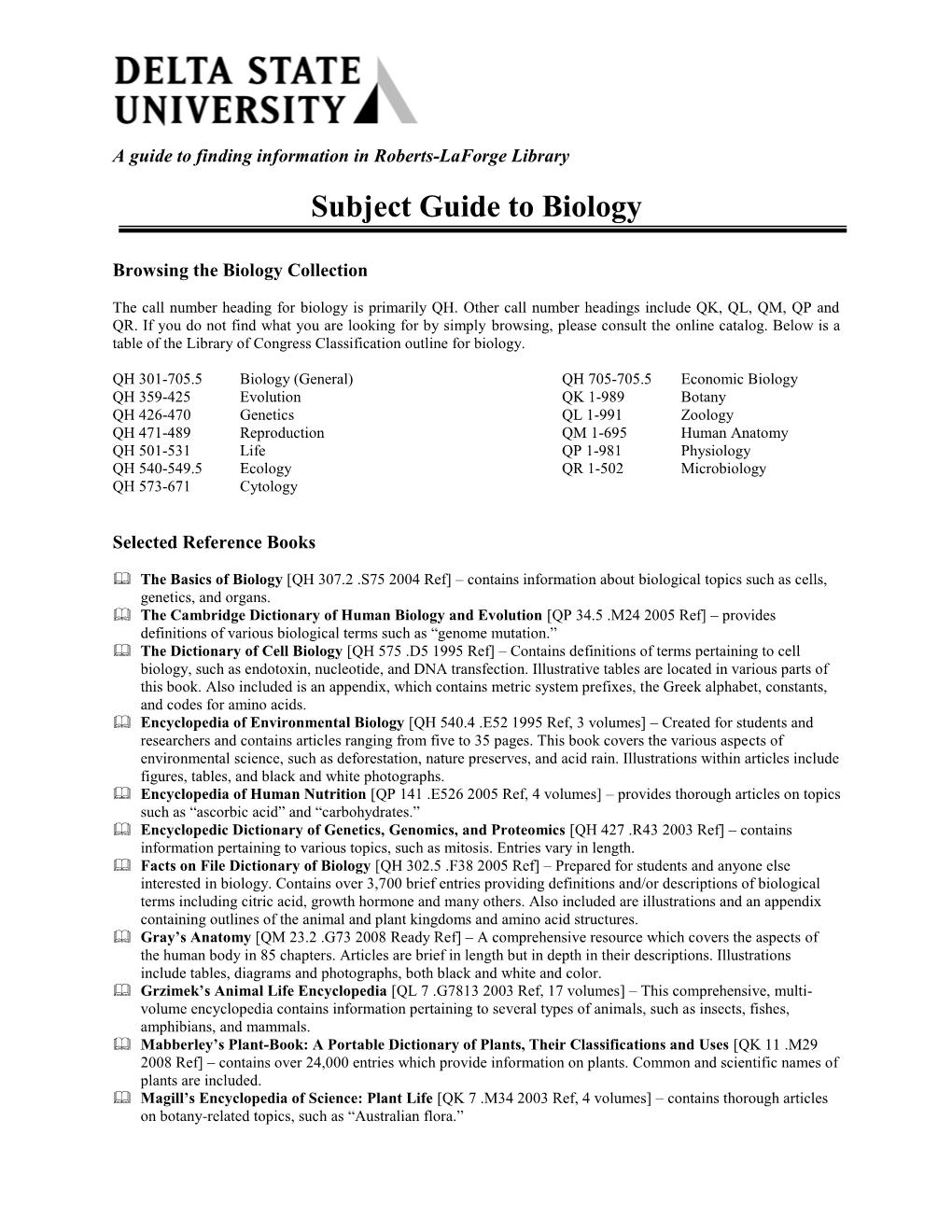 Subject Guide to Biology