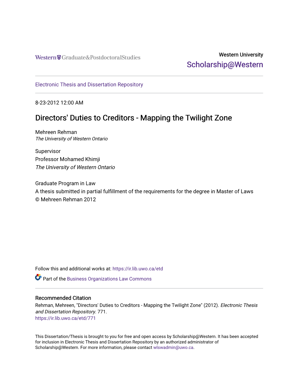 Directors' Duties to Creditors - Mapping the Twilight Zone