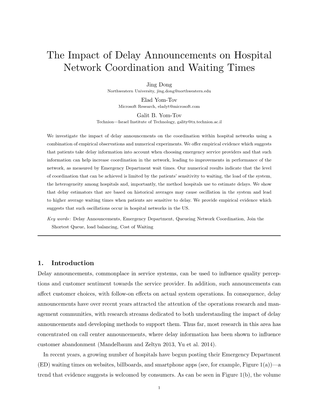 The Impact of Delay Announcements on Hospital Network Coordination and Waiting Times