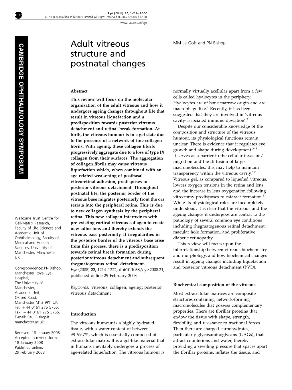 Adult Vitreous Structure and Postnatal Changes MM Le Goff and PN Bishop 1215