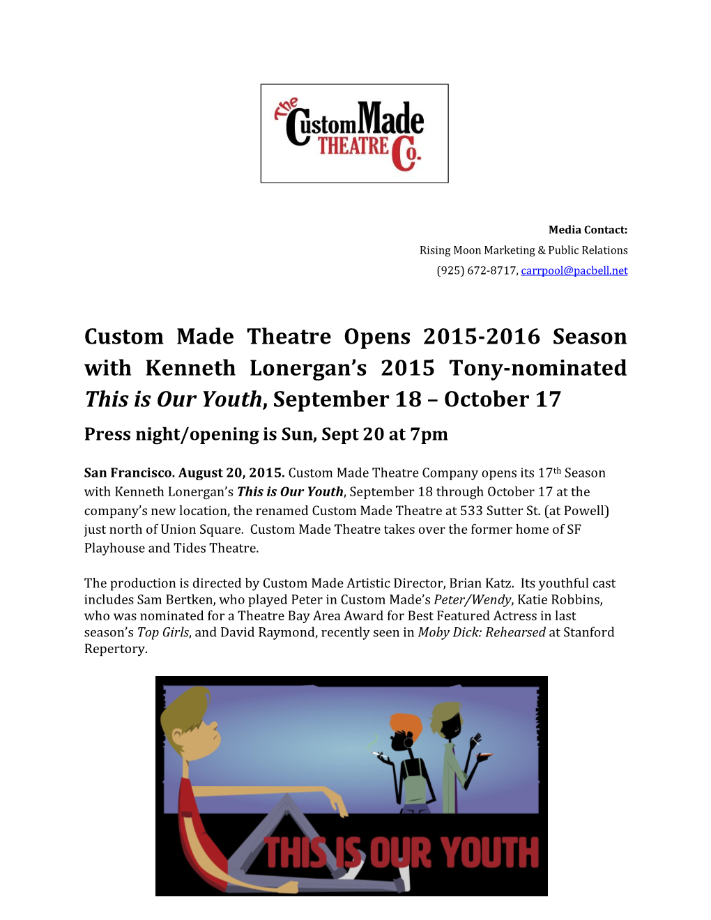 Custom Made Theatre Opens 2015-2016 Season with Kenneth