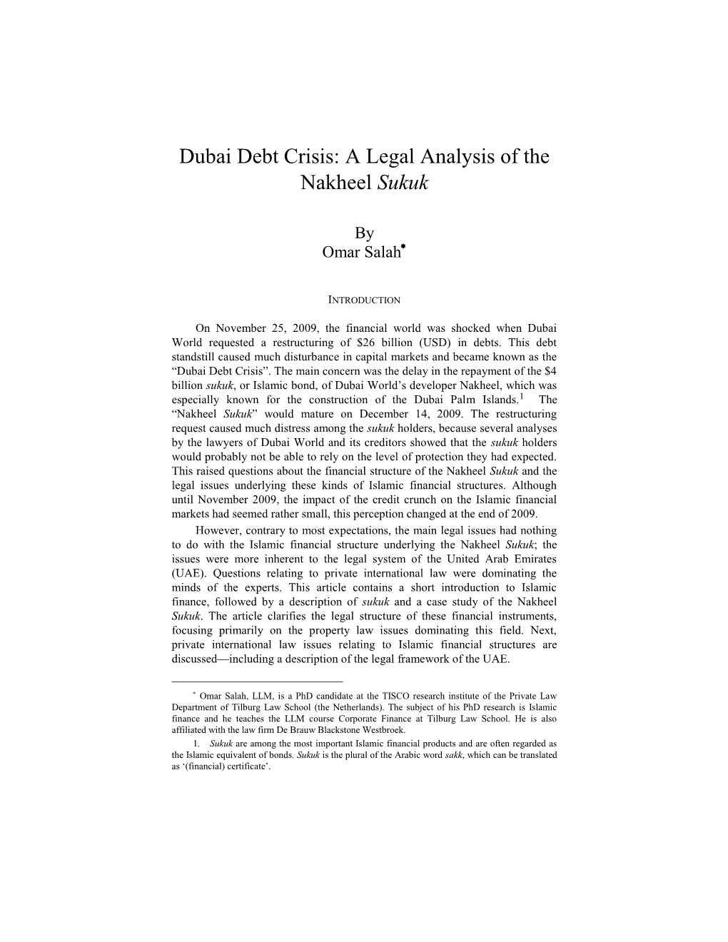 A Legal Analysis of the Nakheel Sukuk