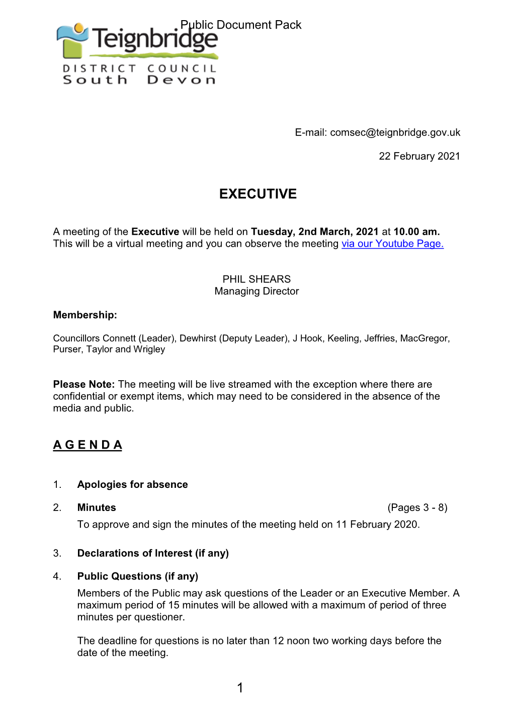 (Public Pack)Agenda Document for Executive, 02/03/2021 10:00