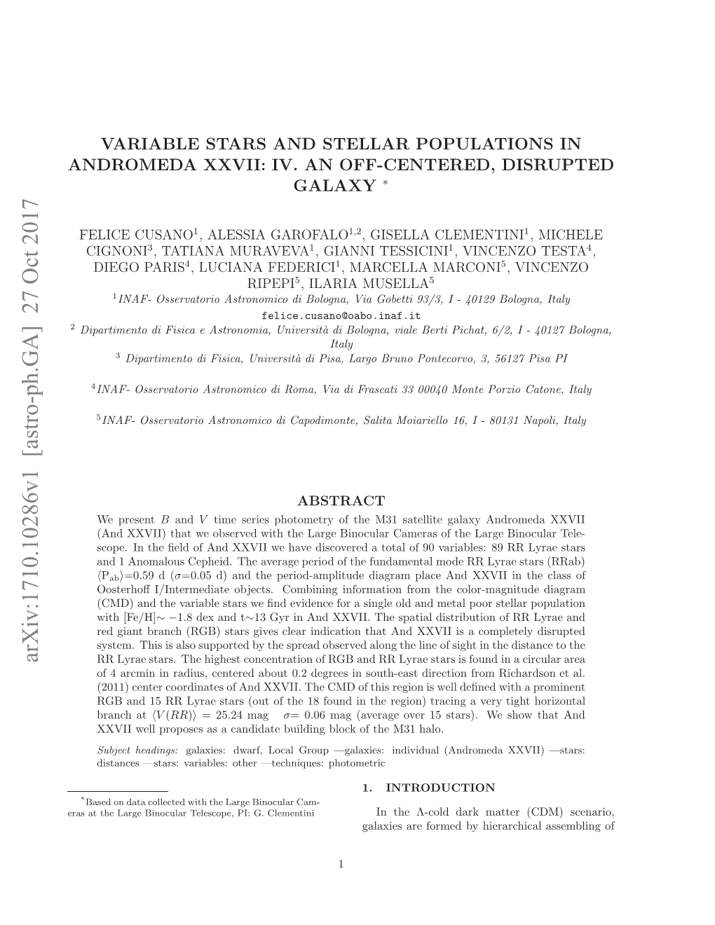 Variable Stars and Stellar Populations in Andromeda XXVII: IV. an Off
