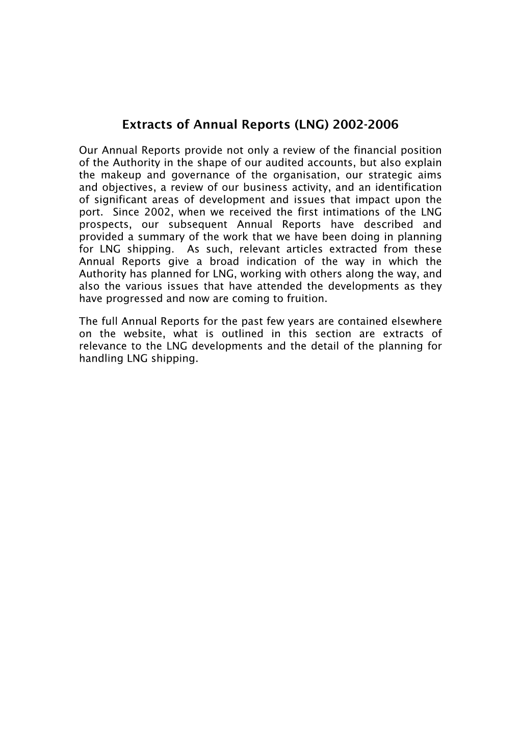 Extracts of Annual Reports (LNG) 2002-2006