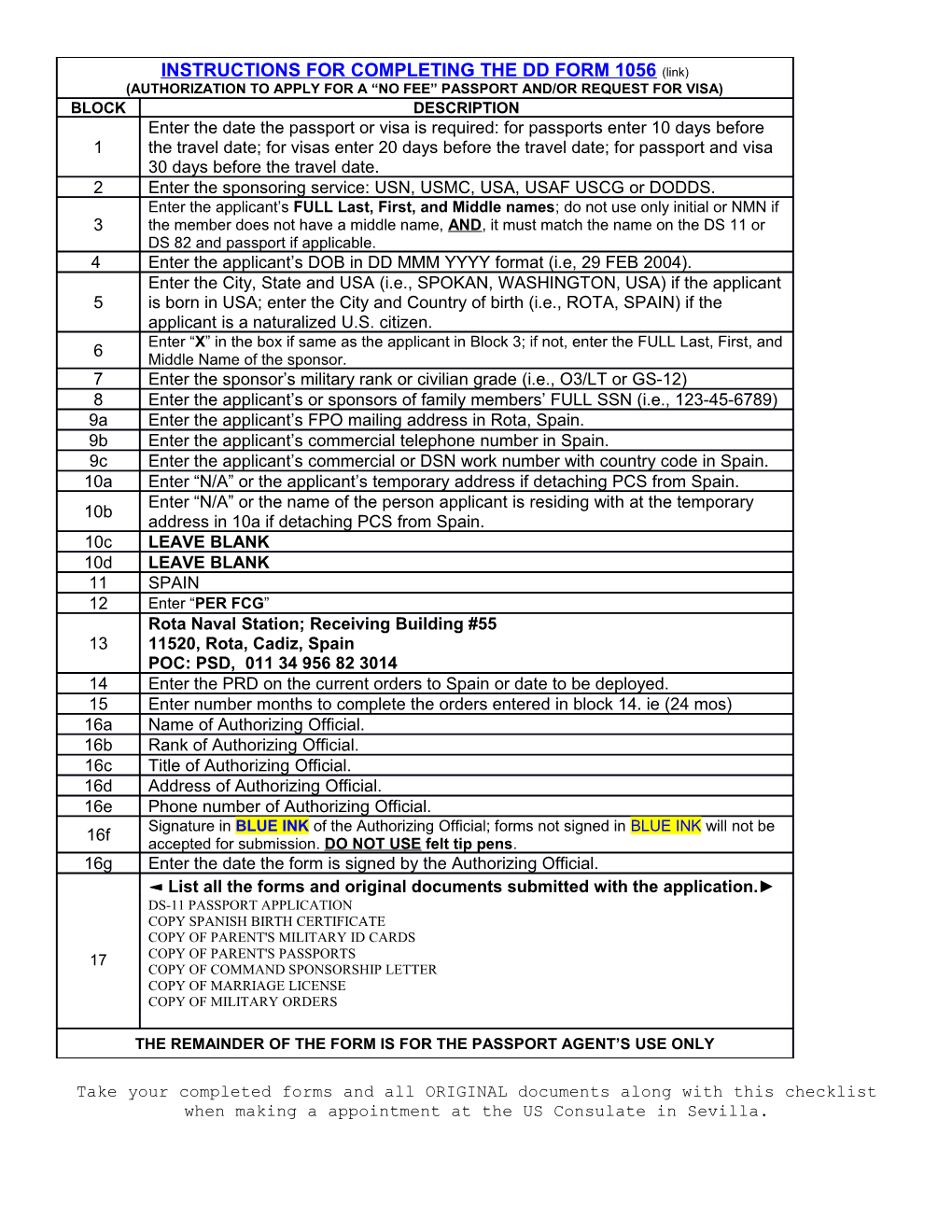 Take Your Completed Forms and All ORIGINAL Documents Along with This Checklist When Making