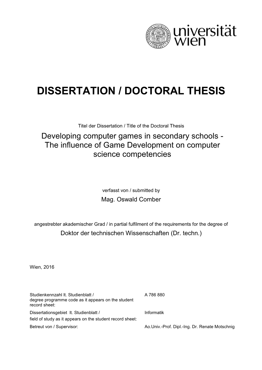 Dissertation / Doctoral Thesis