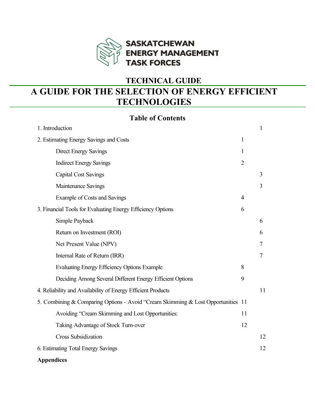 A Guide for the Selection of Energy Efficient Technologies