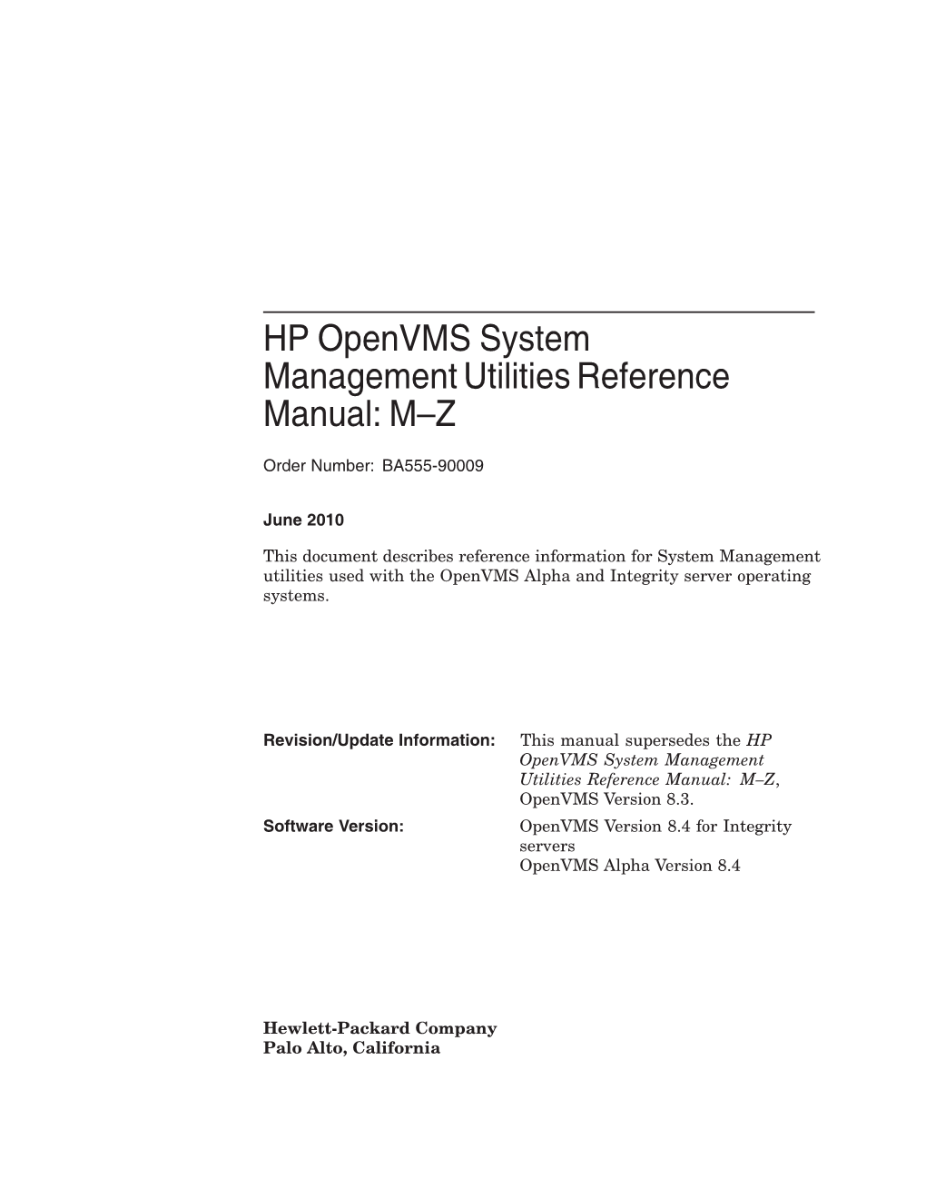 HP Openvms System Management Utilities Reference Manual: M–Z