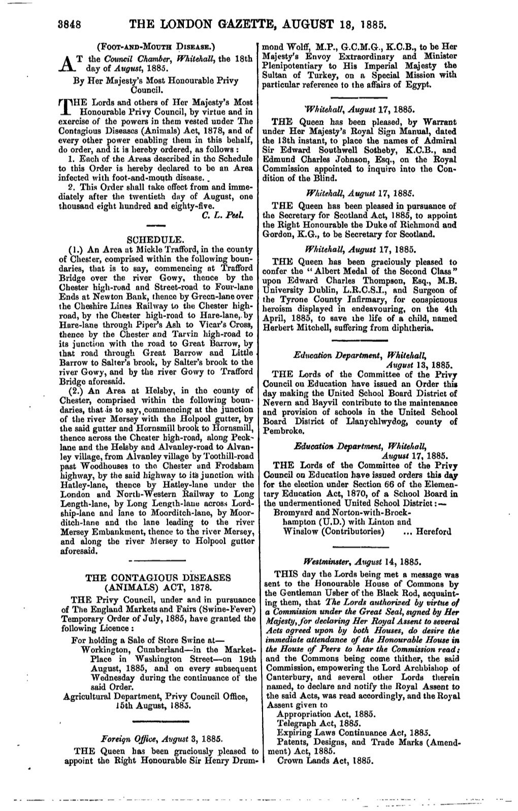 The London Gazette, August 18, 1885