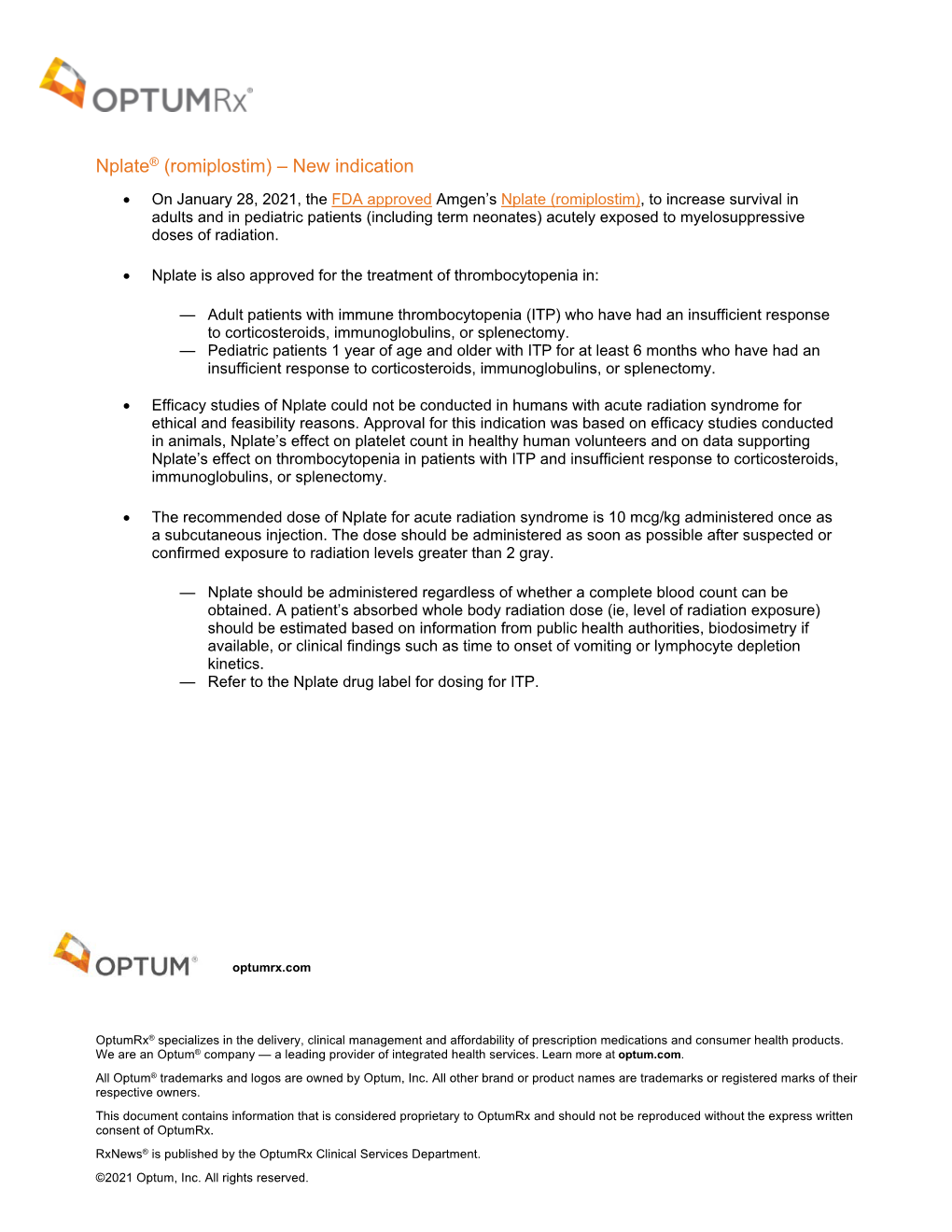 Nplate® (Romiplostim) – New Indication