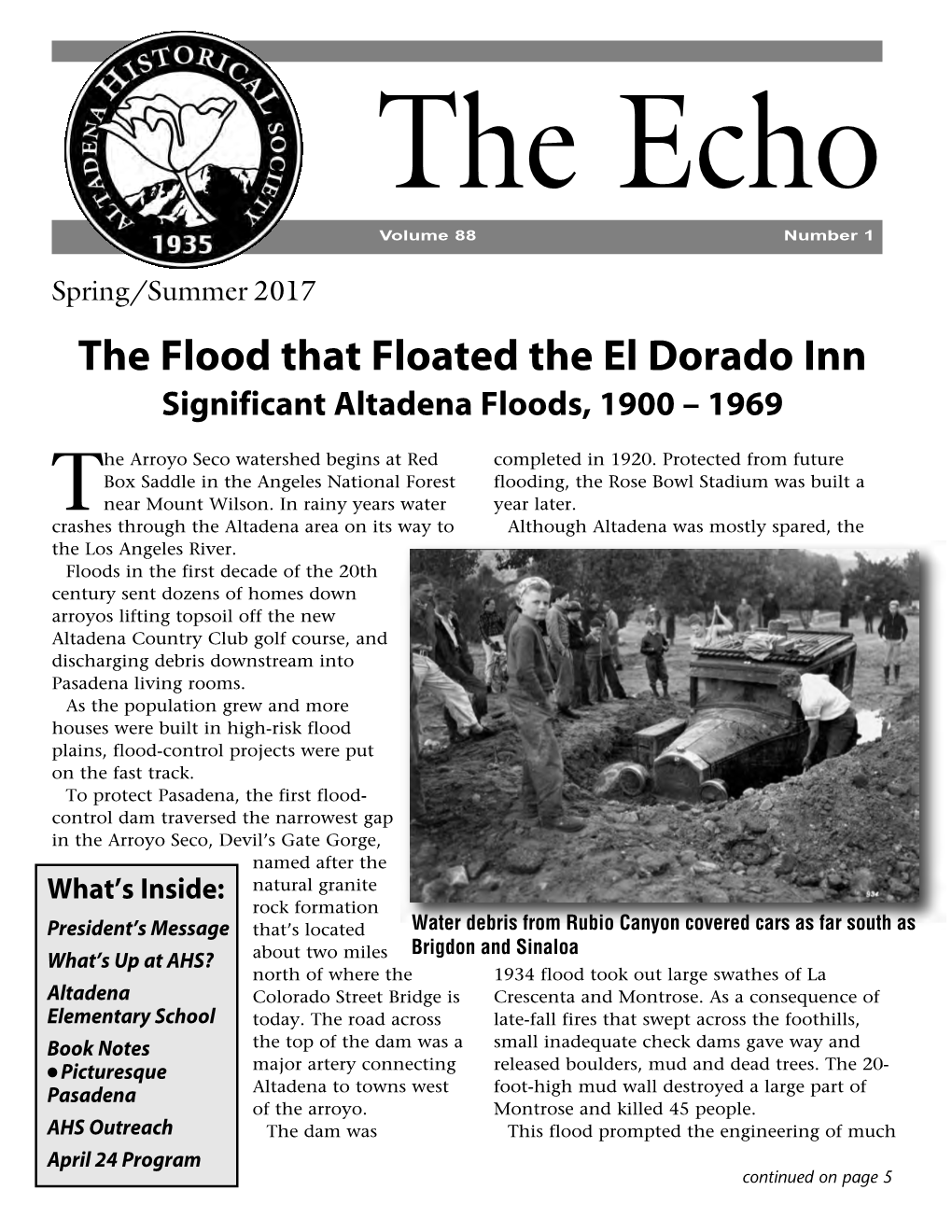The Flood That Floated the El Dorado Inn Significant Altadena Floods, 1900 – 1969
