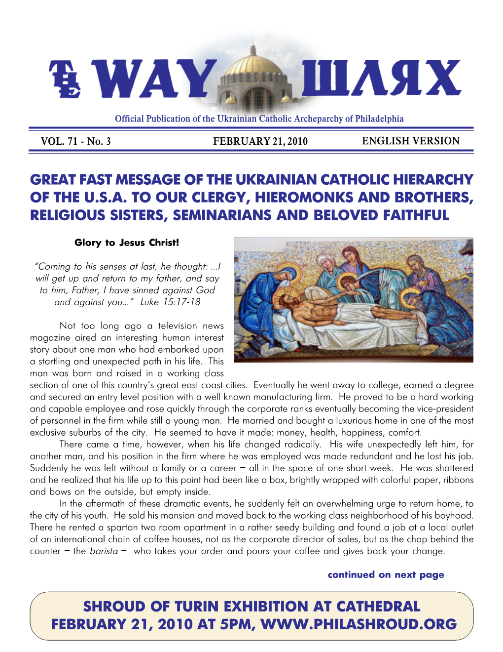 Great Fast Message of the Ukrainian Catholic Hierarchy of the U.S.A