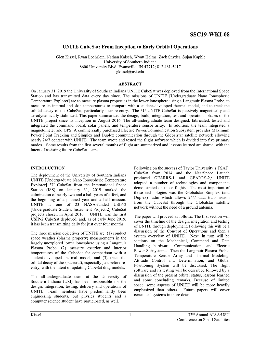 UNITE Cubesat: from Inception to Early Orbital Operations