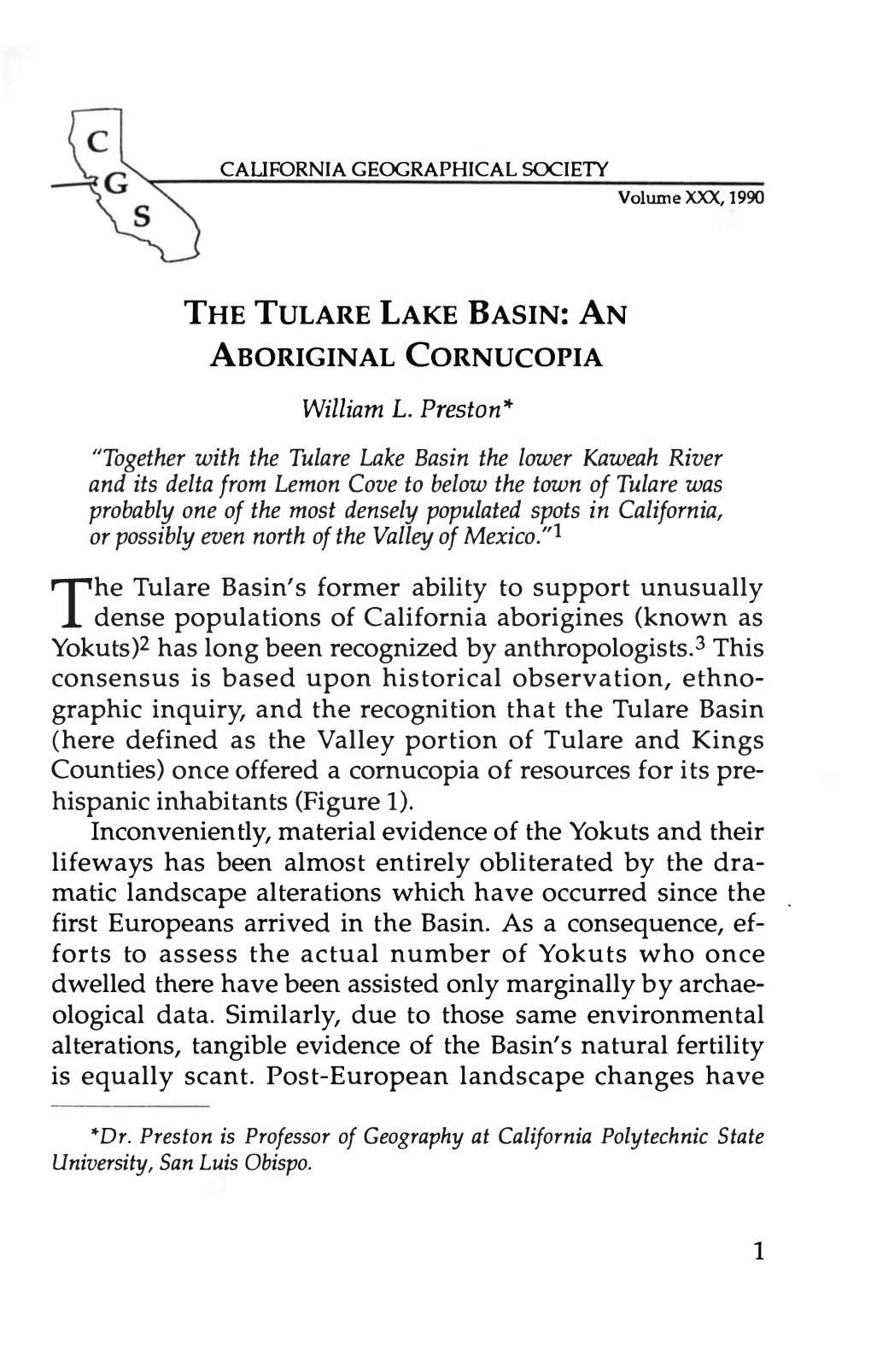 The Tulare Lake Basin: an Aboriginal Cornucopia