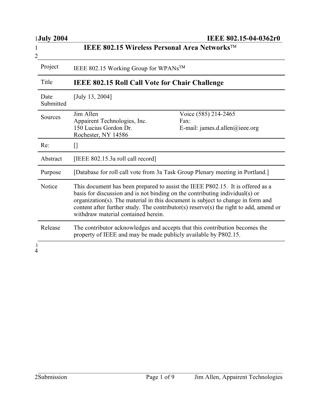 IEEE 802.15 Wireless Personal Area Networks Ô