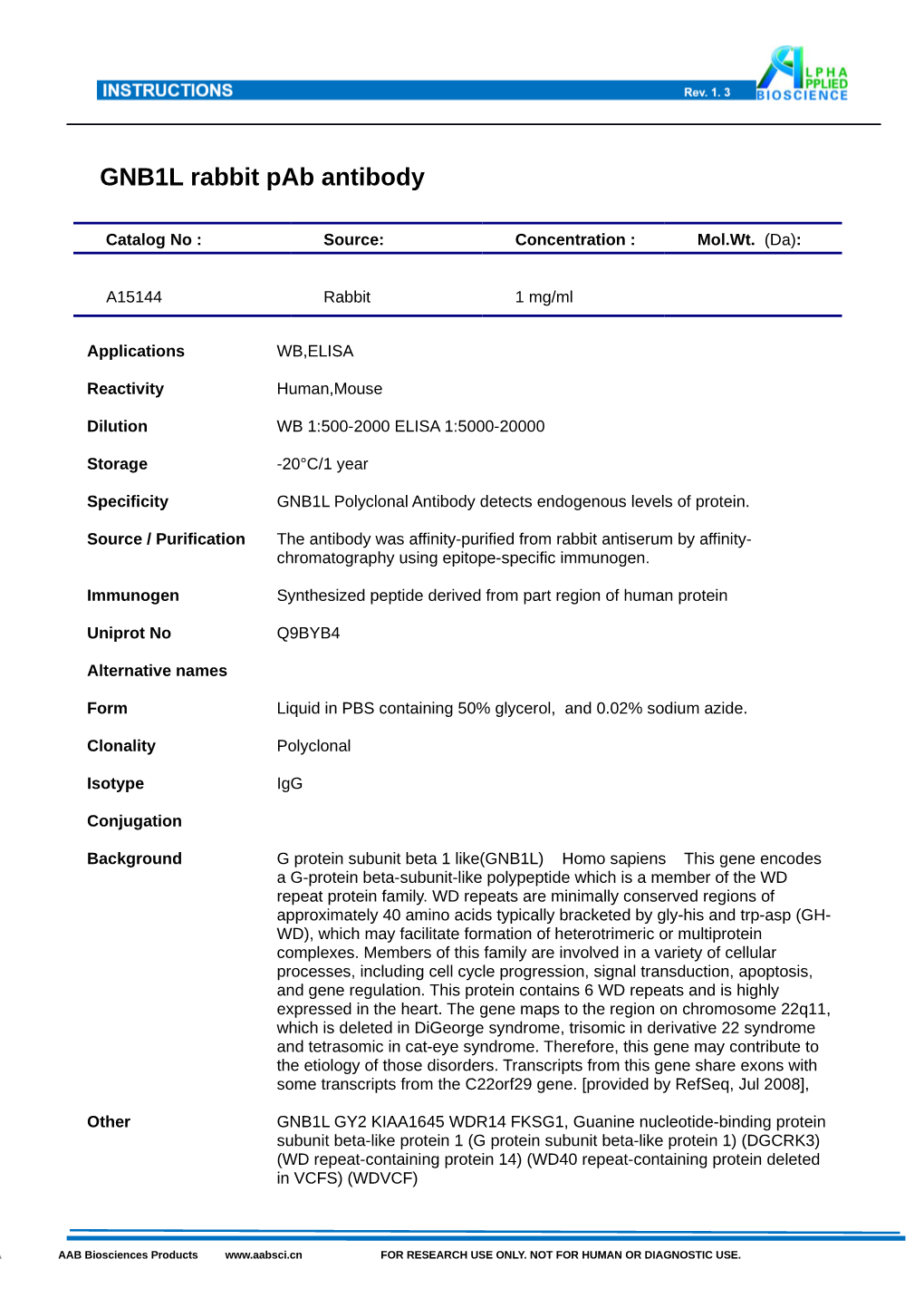 GNB1L Rabbit Pab Antibody