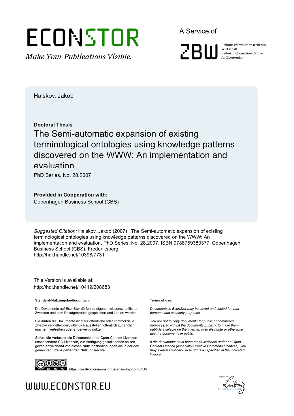 The Semi-Automatic Expansion of Existing Terminological Ontologies Using Knowledge Patterns Discovered on the WWW: an Implementation and Evaluation Phd Series, No