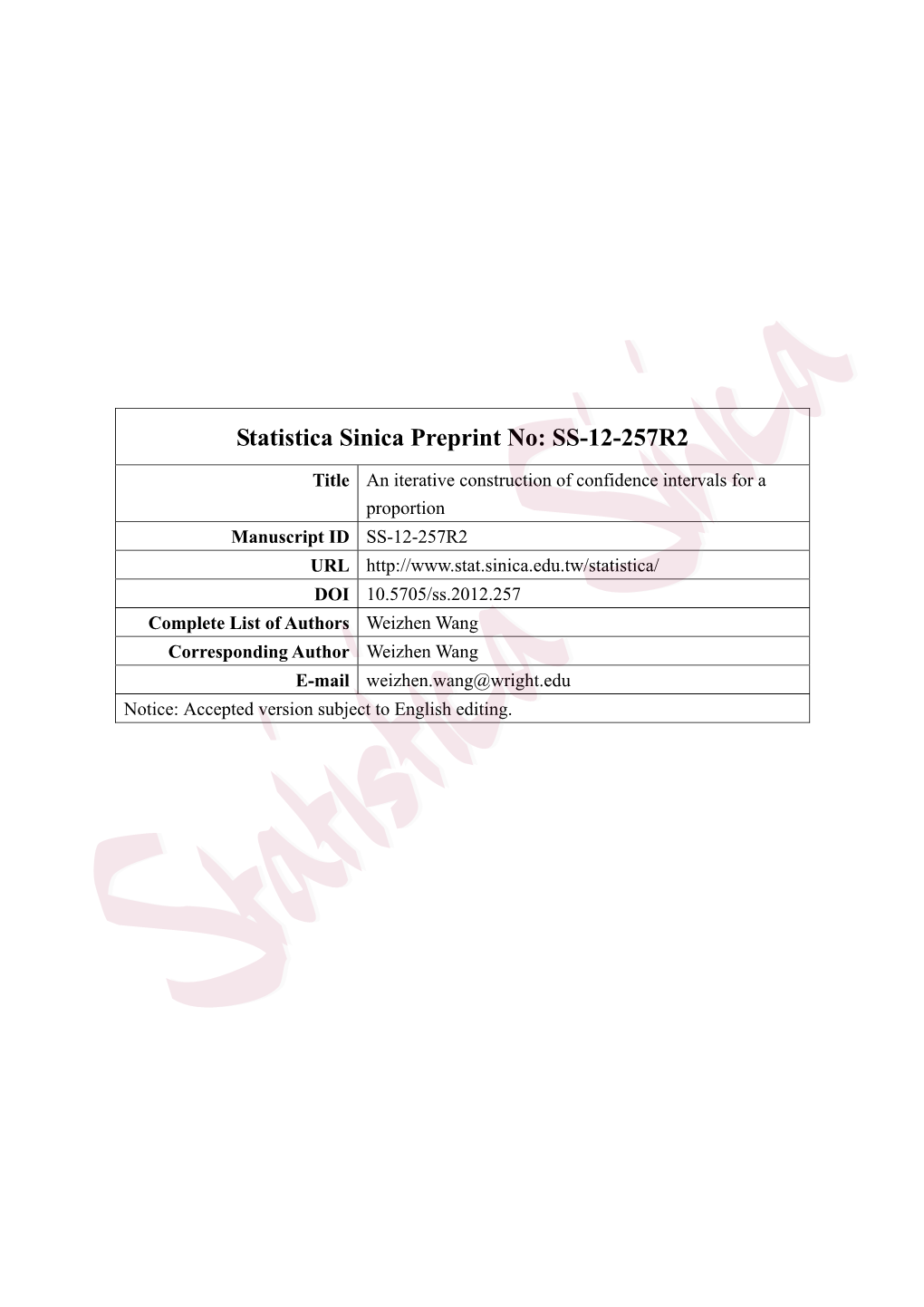 Statistica Sinica Preprint No: SS-12-257R2