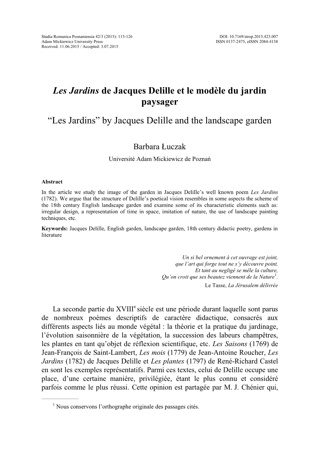 “Les Jardins” by Jacques Delille and the Landscape Garden