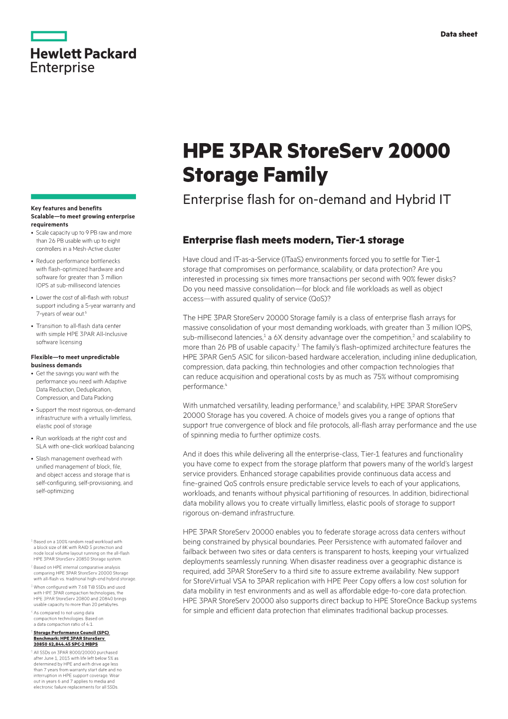 HPE 3PAR Storeserv 20000 Storage Family