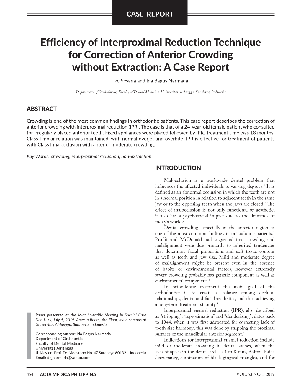 Efficiency of Interproximal Reduction Technique for Correction of Anterior Crowding Without Extraction: a Case Report