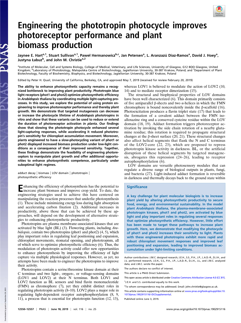 Engineering the Phototropin Photocycle Improves Photoreceptor Performance and Plant Biomass Production