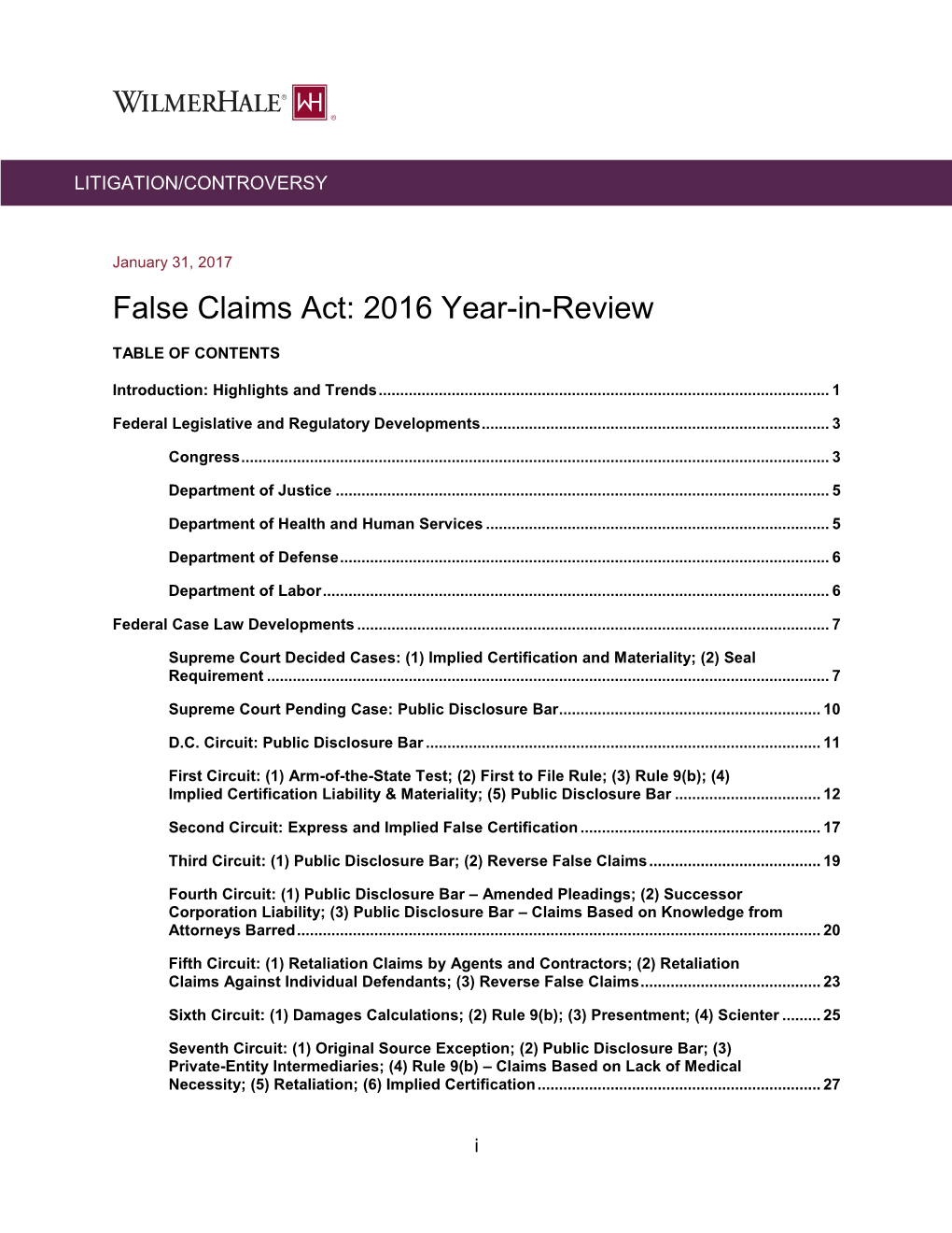 False Claims Act: 2016 Year-In-Review