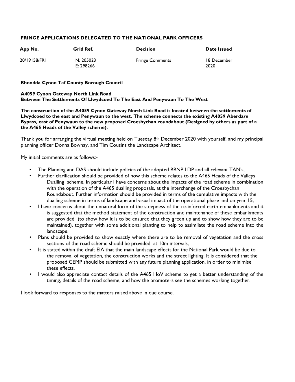 Fringe Applications Delegated to the National Park Officers