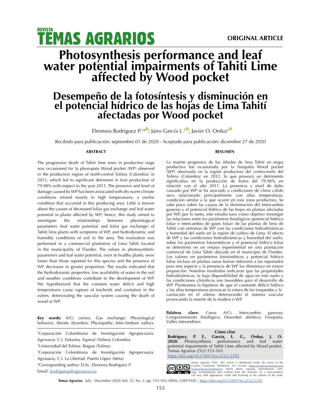Photosynthesis Performance and Leaf Water Potential Impairments Of