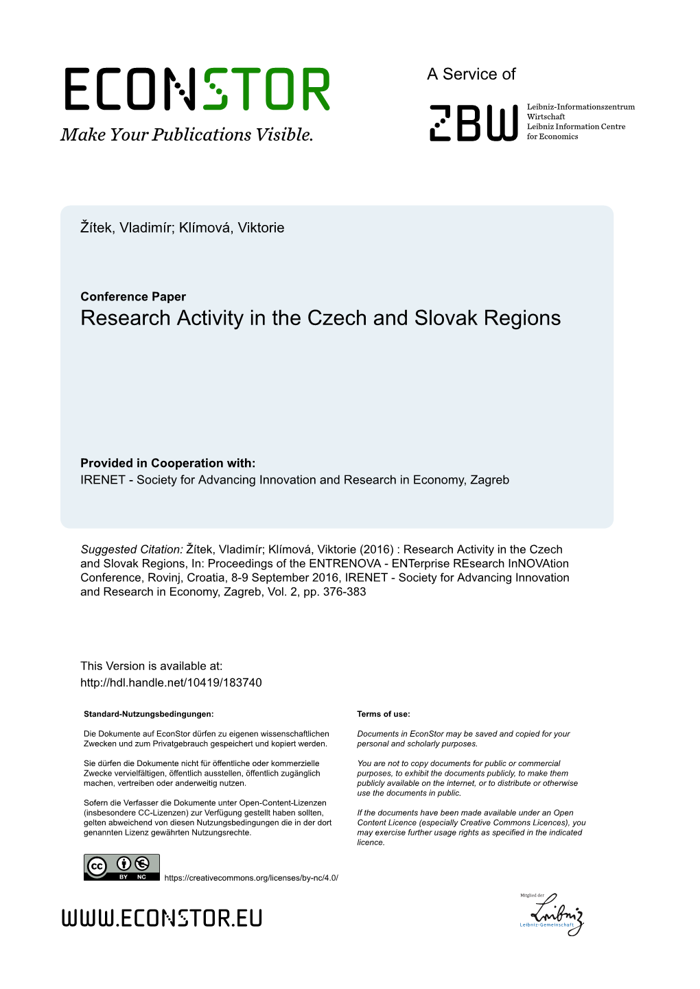 Research Activity in the Czech and Slovak Regions