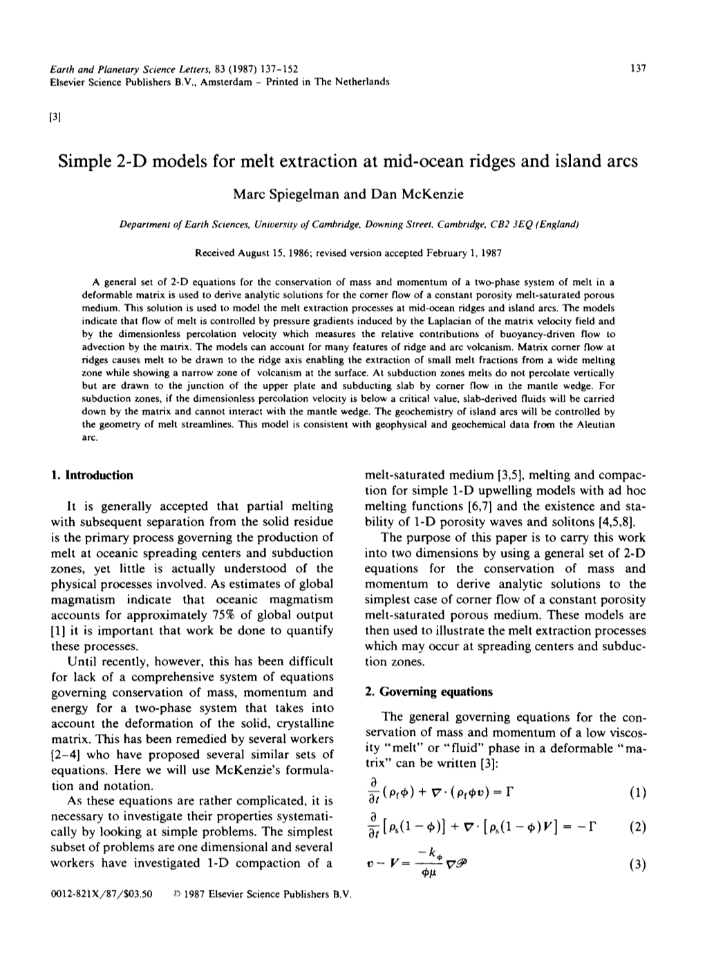 Simple 2-D Models for Melt Extraction at Mid-Ocean Ridges and Island Arcs V