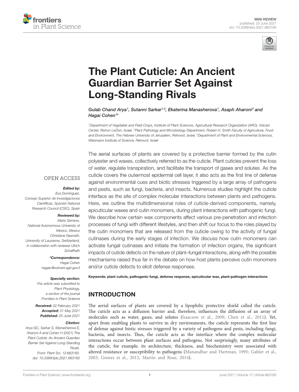 The Plant Cuticle: an Ancient Guardian Barrier Set Against Long-Standing Rivals