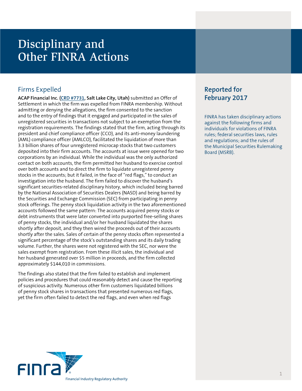 FINRA Disciplinary Actions