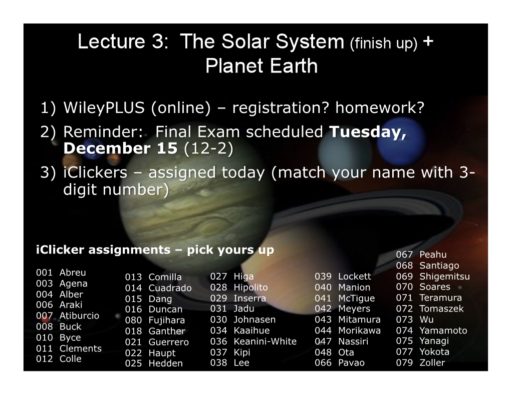 Homework? 2) Reminder: Final Exam Scheduled Tuesday, December 15 (12-2) 3) Iclickers – Assigned Today (Match Your Name with 3- Digit Number)