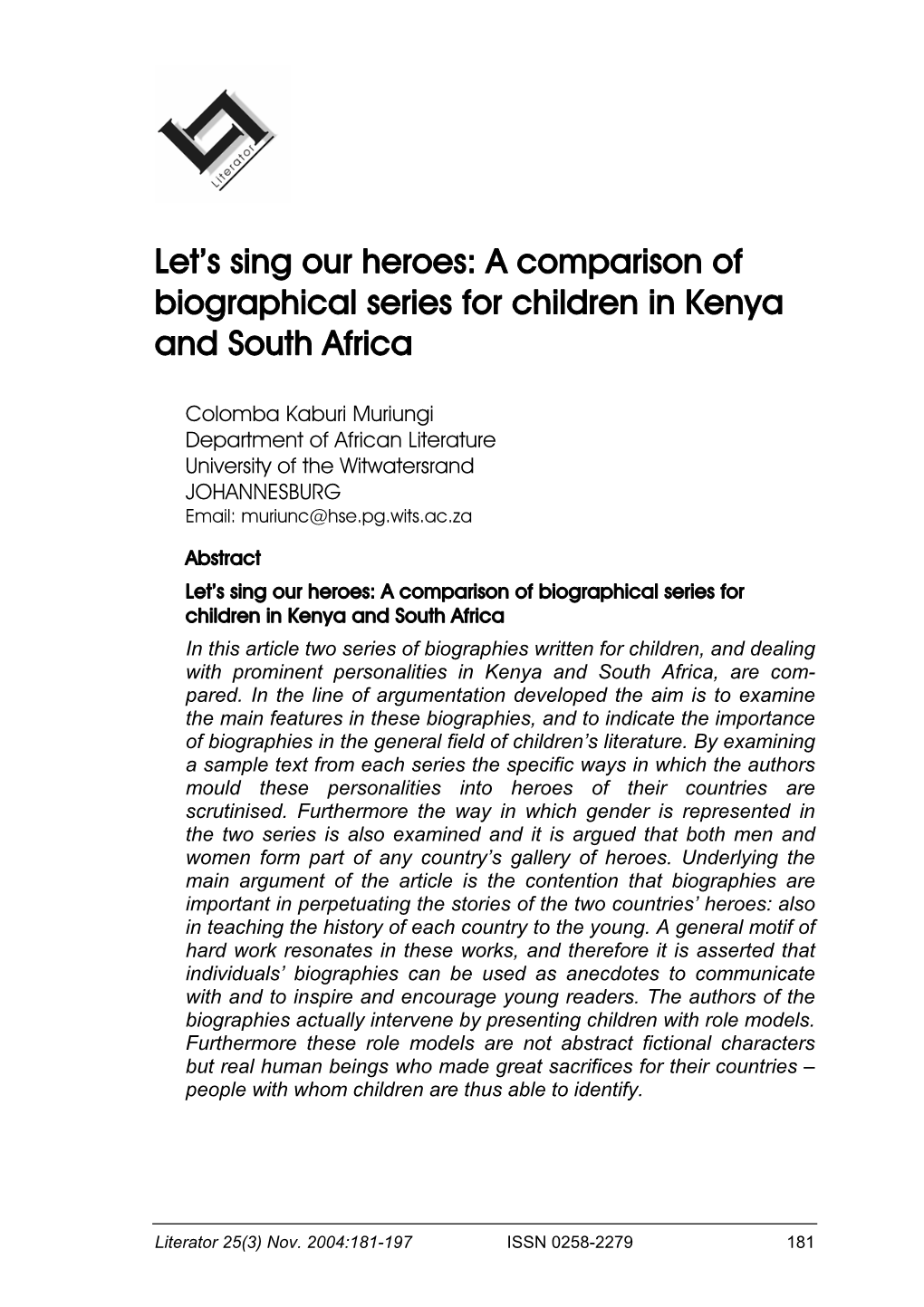 A Comparison of Biographical Series for Children in Kenya and South Africa