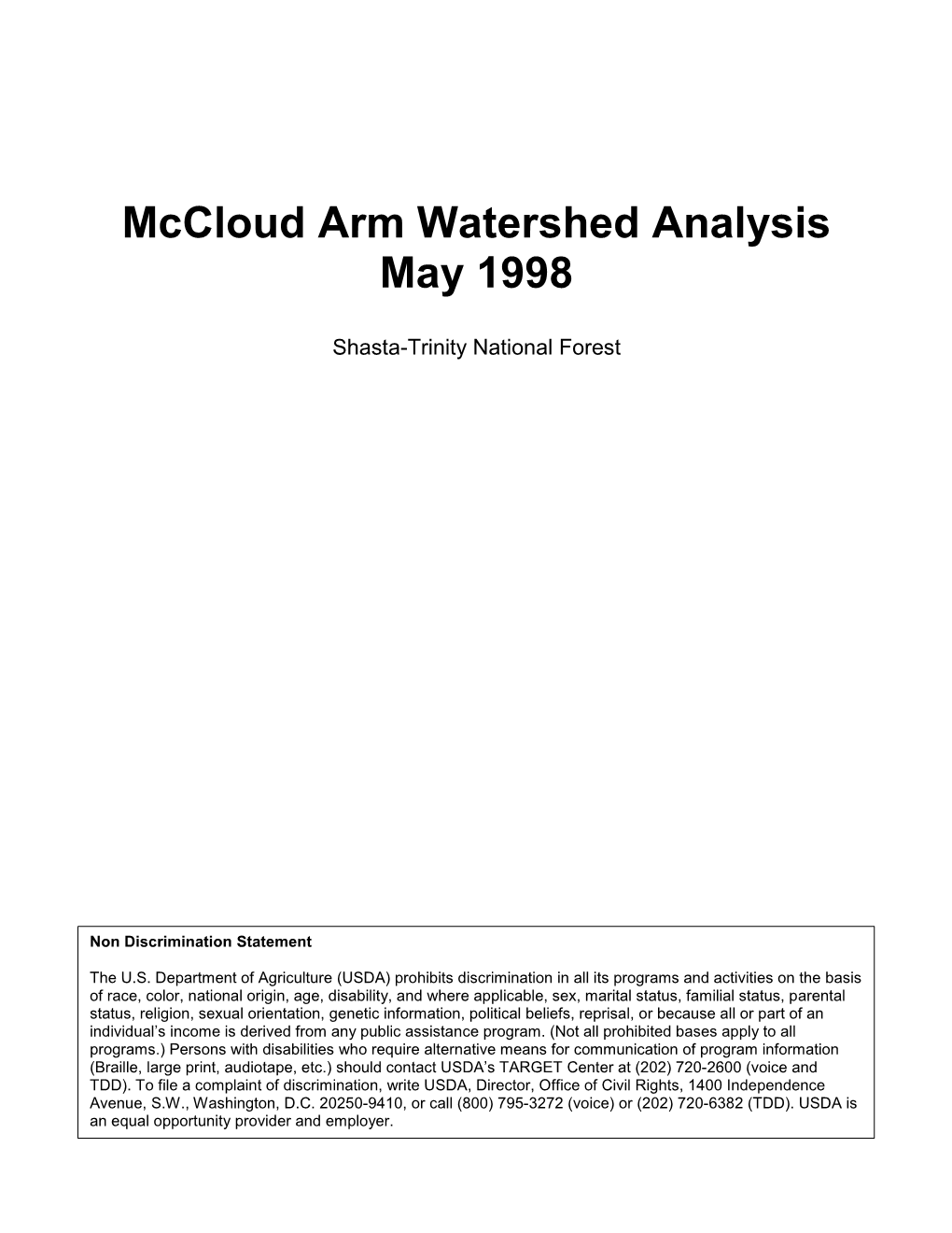 Mccloud Arm Watershed Analysis May 1998