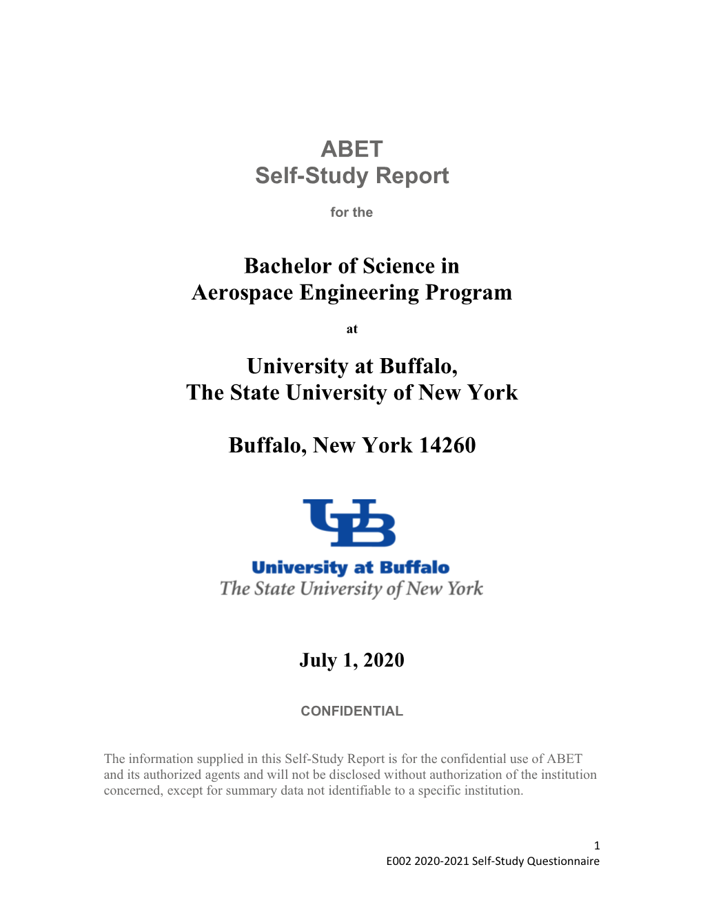 ABET Self-Study Report Bachelor of Science in Aerospace Engineering