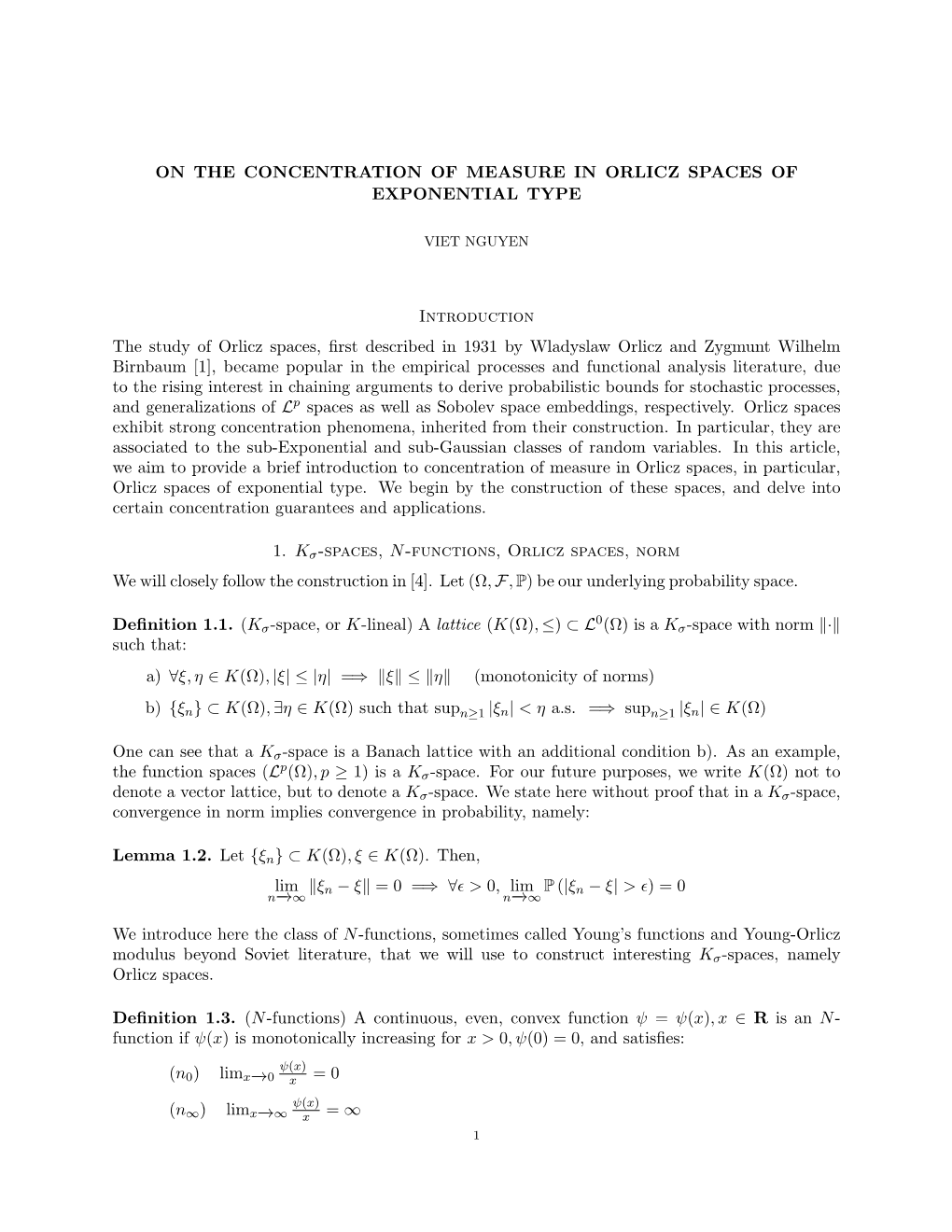 On the Concentration of Measure in Orlicz Spaces of Exponential Type