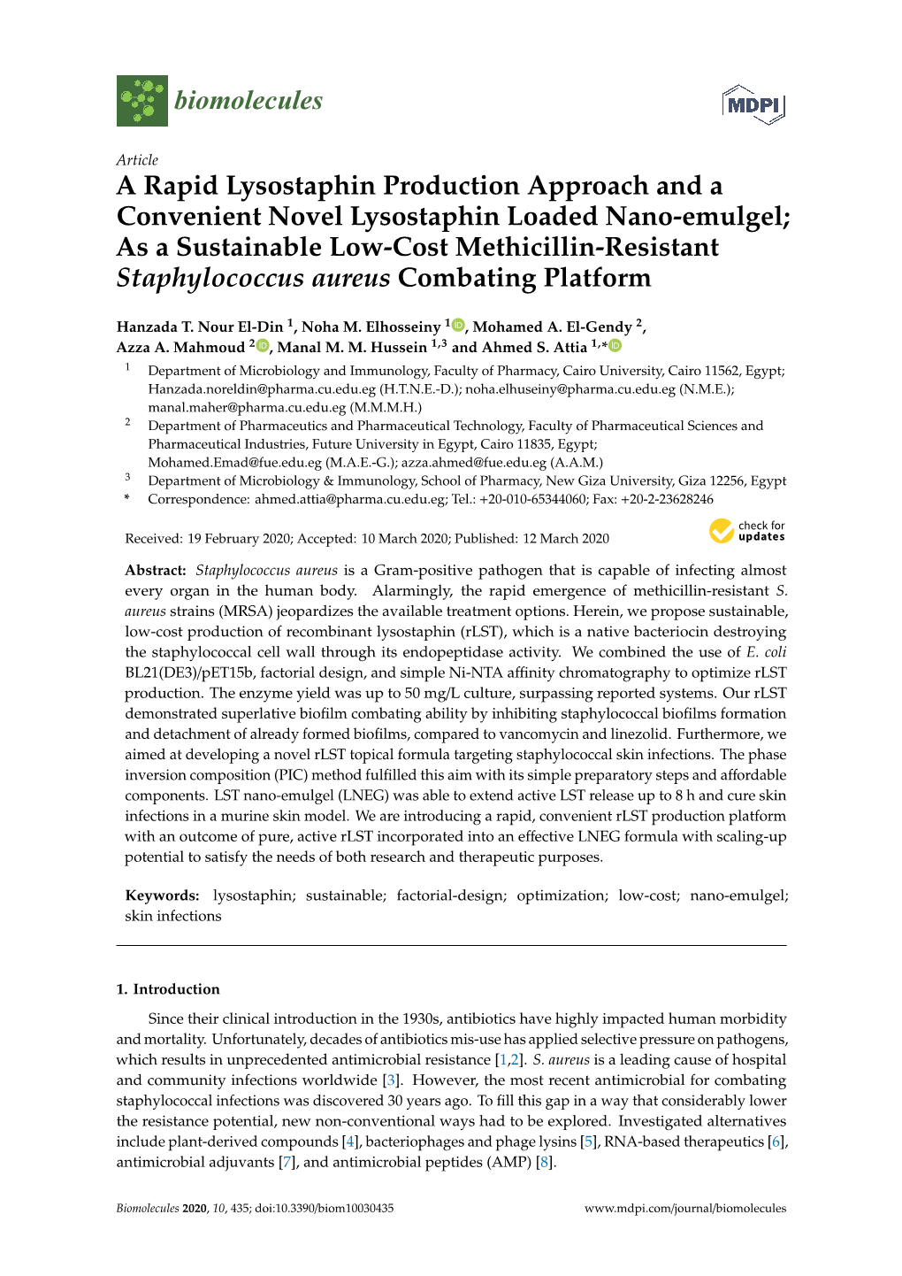 A Rapid Lysostaphin Production Approach and a Convenient Novel